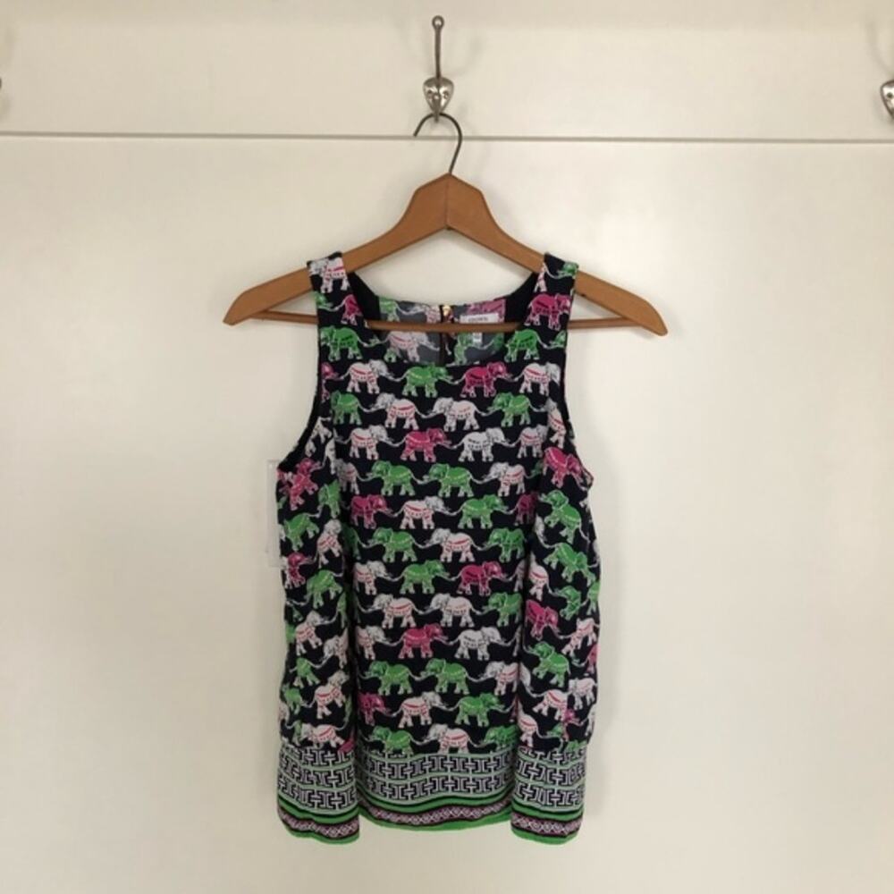 Crown & Ivy Pink Green Navy Elephant Tank Top Zip